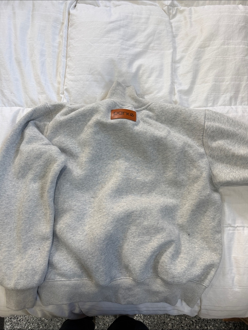 Parker Light Gray Crewneck Sweatshirt with Leather Logo Patch